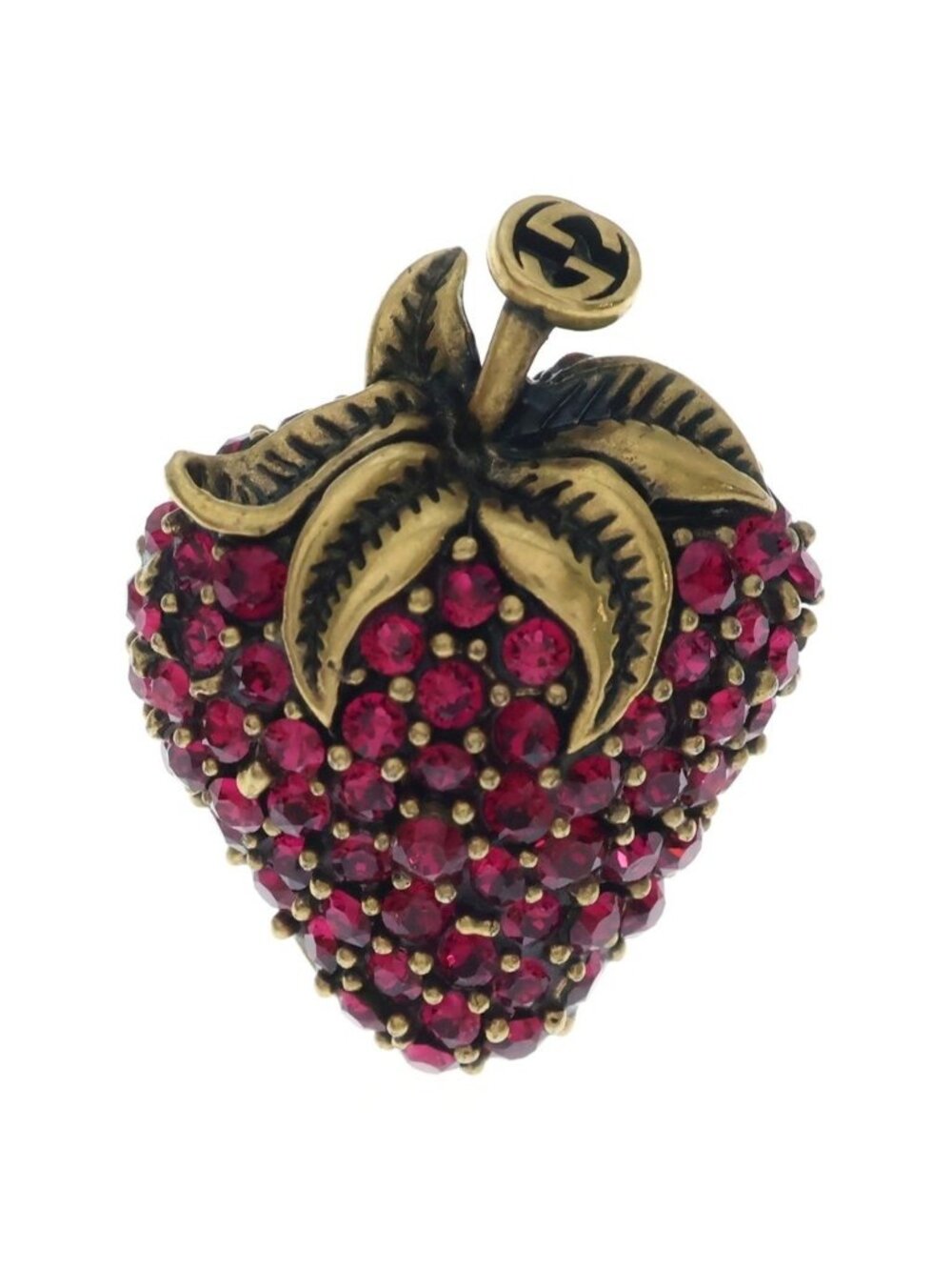 Gucci Strawberry Rhinestone Ring Gold Pink